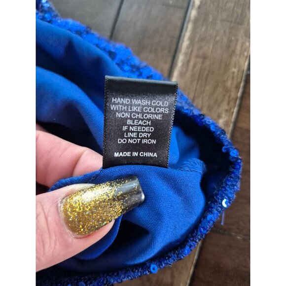 Crystal Doll Sparkly Blue Sequin Mini Dress size L - Picture 4 of 6